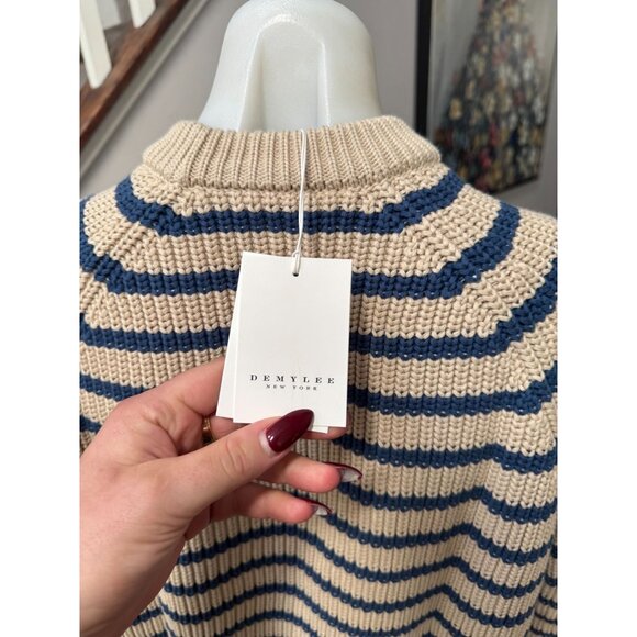 NWT DEMYLEE New York Phoebe Stripe Cotton Sweater Natural Denim Blue Small - Picture 3 of 4
